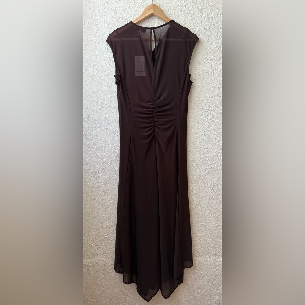 LYRA MESH RUCHED MIDI DRESS IN CHOCOLATE - Picture 5 of 9